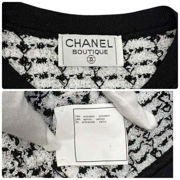 CHANEL Vintage 97P CC Logo Button Tweed Cardigan Sweater Top Black [106395] - Picture 12 of 12